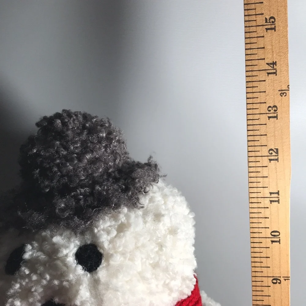 Pottery Barn Archie The Snowman Faux Fur Pillow with Red Scarf 13” Tall